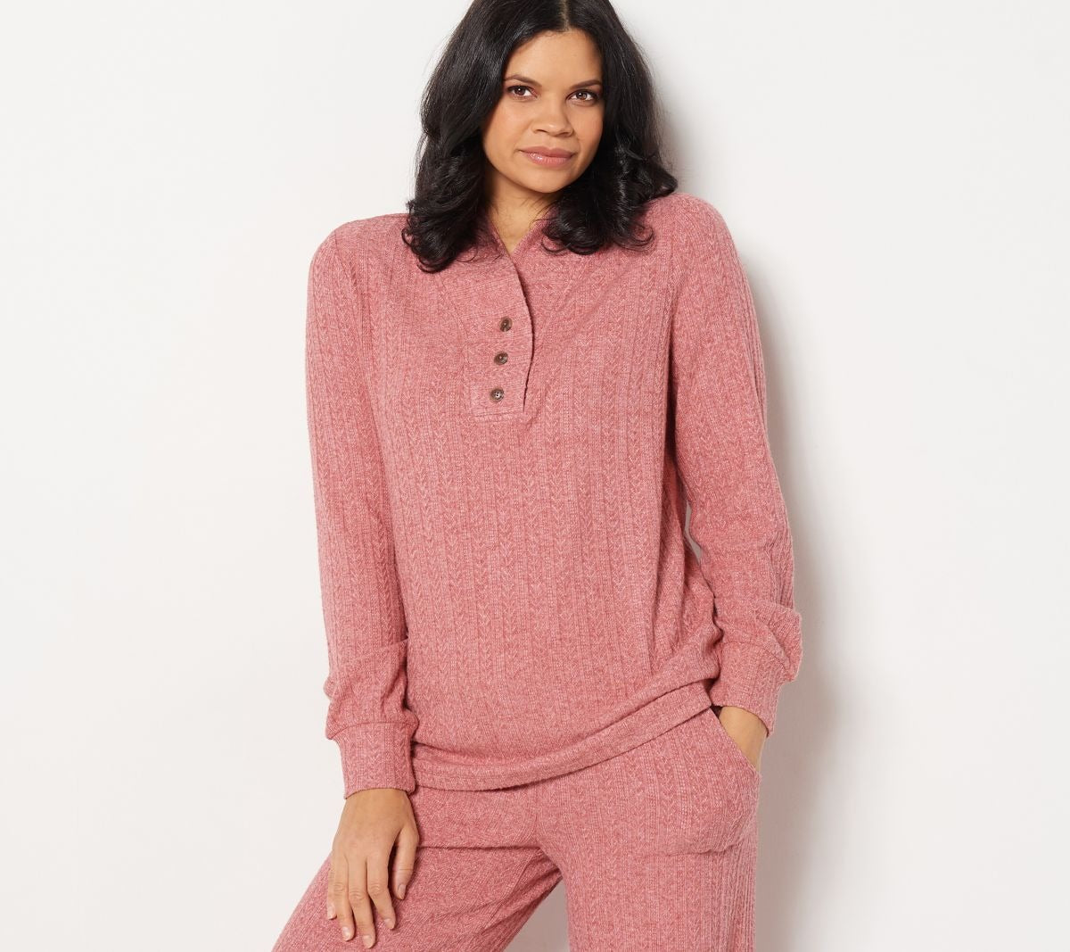 Brushed Sweater Rib Button Up Top