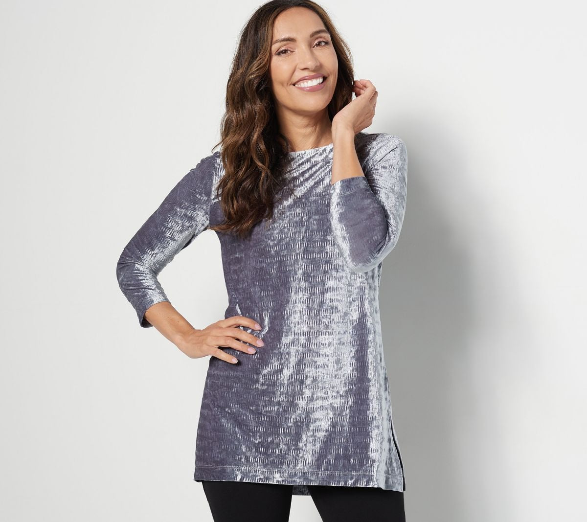 Crinkled Velvet Bateau-Neck Tunic