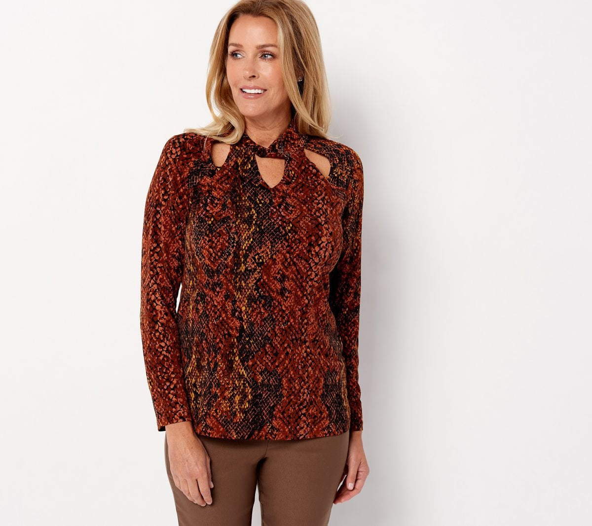 Printed Liquid Knit Mock-Neck