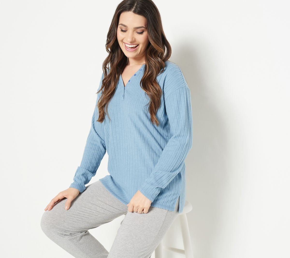 Plush Rib Henley Tunic with Button