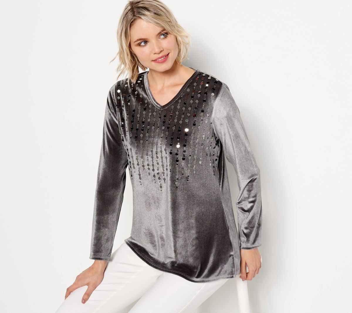 Sequin Paillettes V-Neck