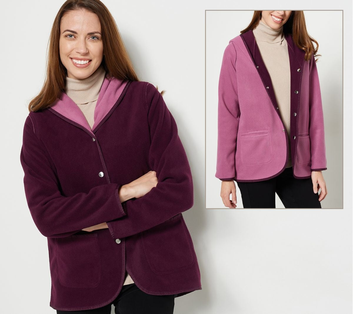 Reversible Fleece Open-Front Hooded
