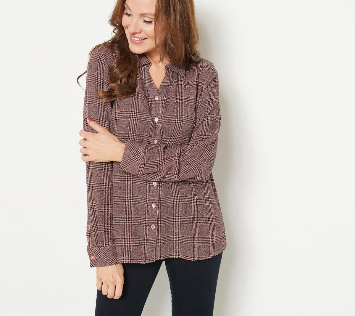 Plaid Y-Neck Collared Long