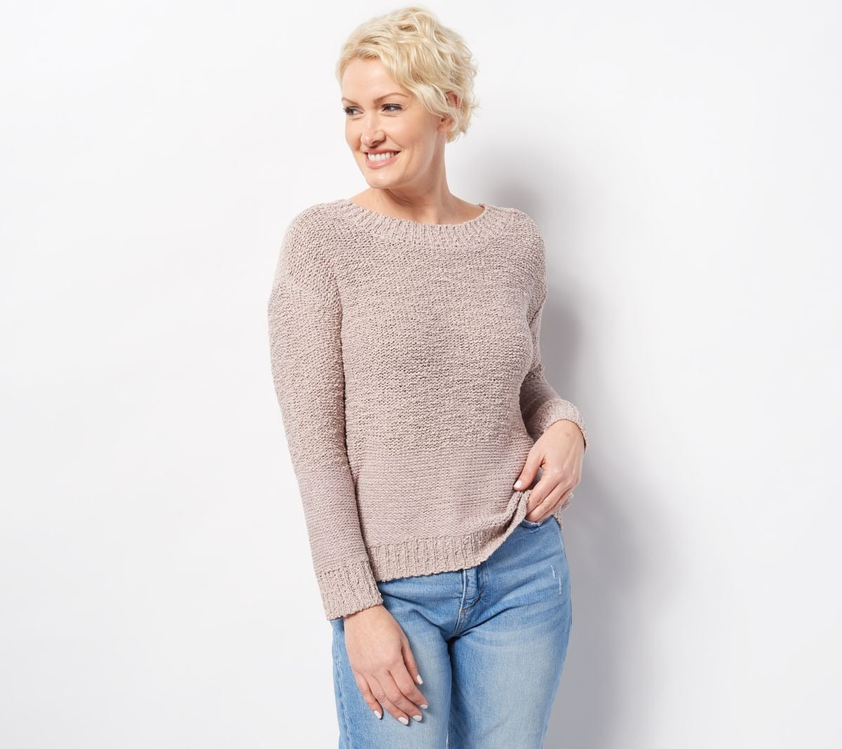 Boucle Scoop Back Pullover