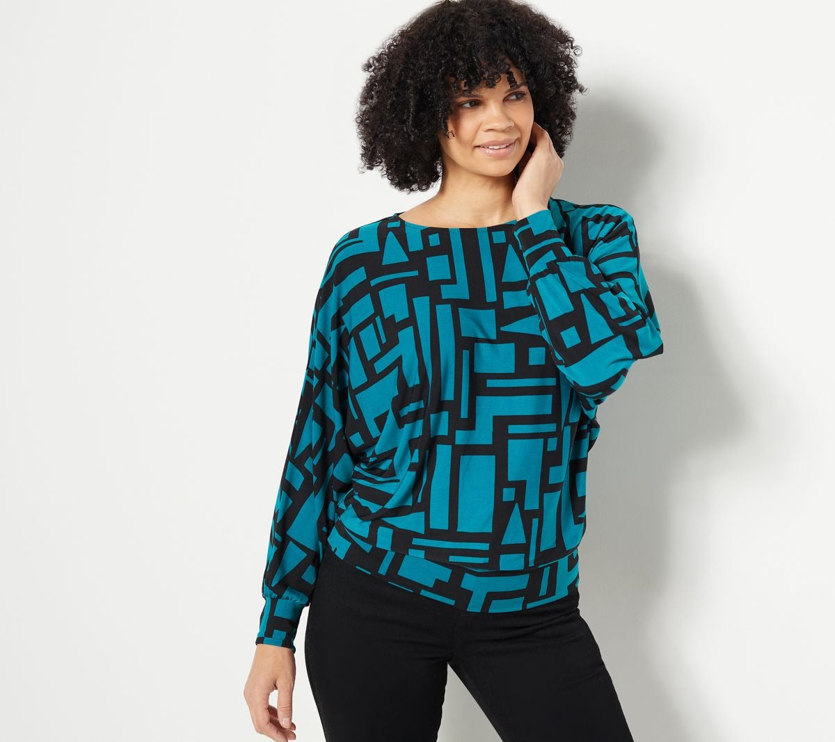 Printed Liquid Knit Dolman-Sleeve