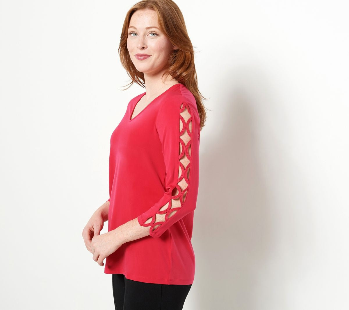 Liquid Knit V-Neck 3/4 Sleeve Top