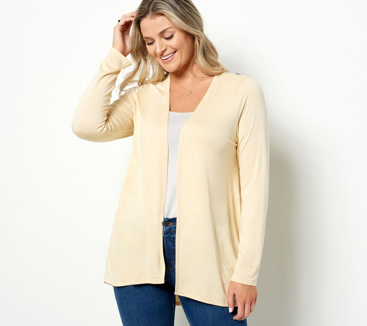 Knit Cardigan with Beaded Mesh Detail