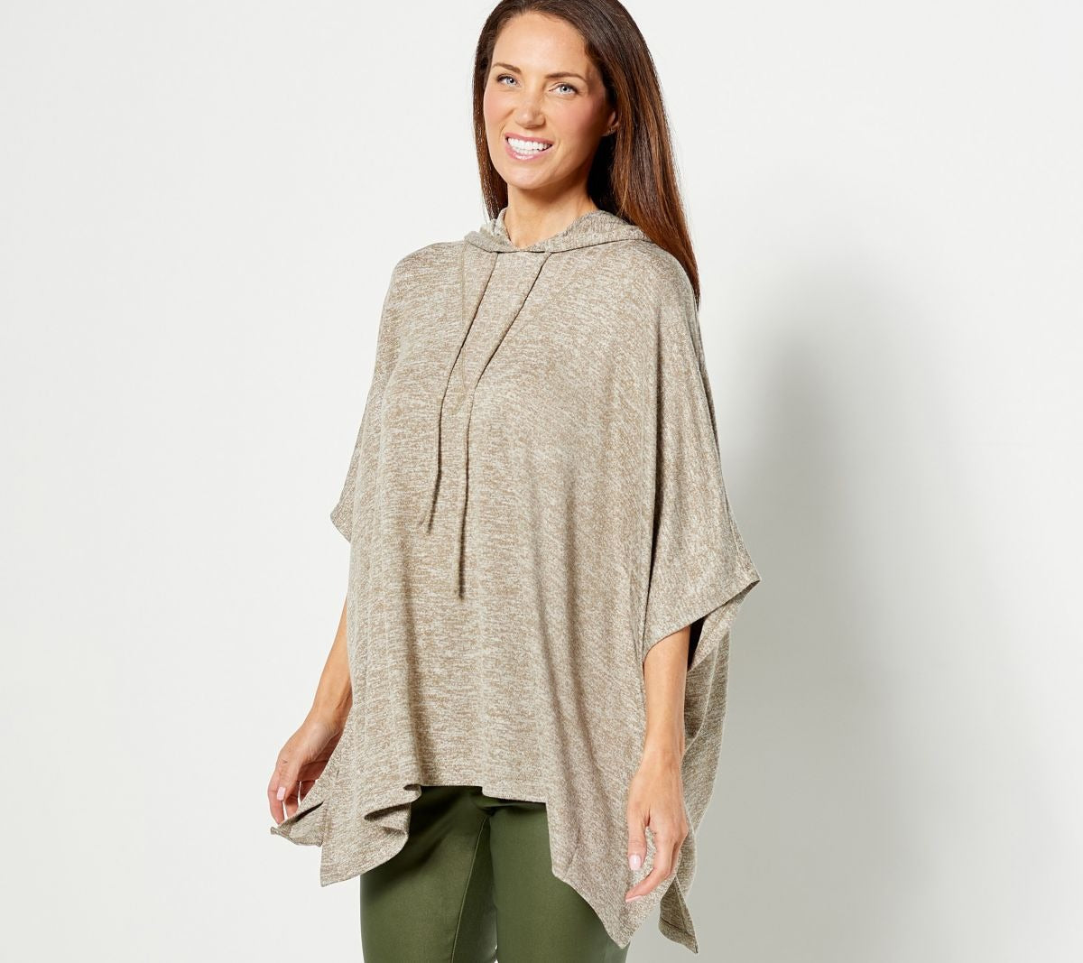 Hacci Hooded Poncho with Rib Detail