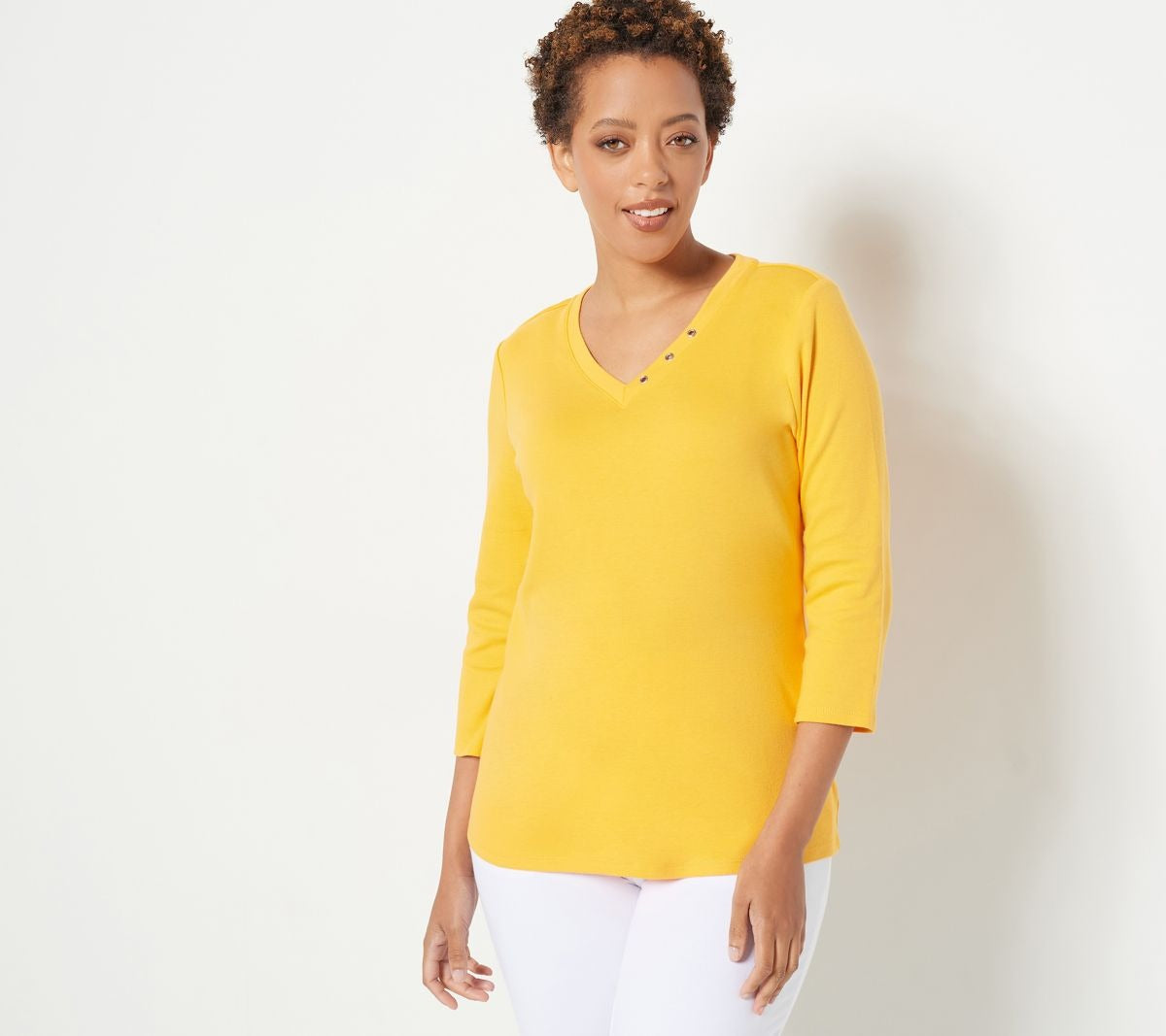 Interlock V-Neck 3/4 Sleeve Top