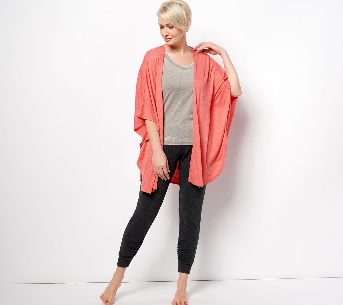 Slub Relaxed Throw Poncho Wrap