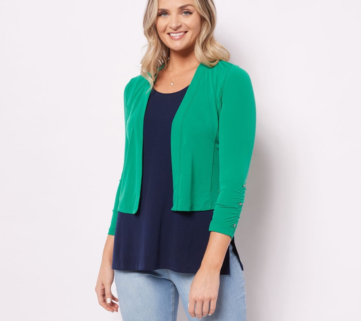Liquid Knit Ruched Sleeve Shrug
