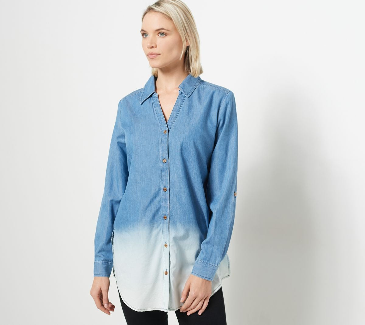 Chambray Dip Dye Y-Neck