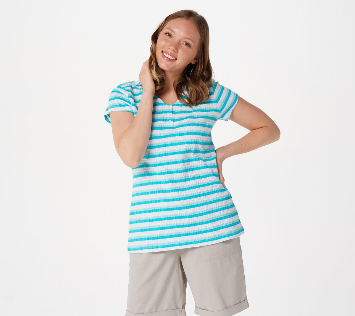 Striped Knit Gauze Henley