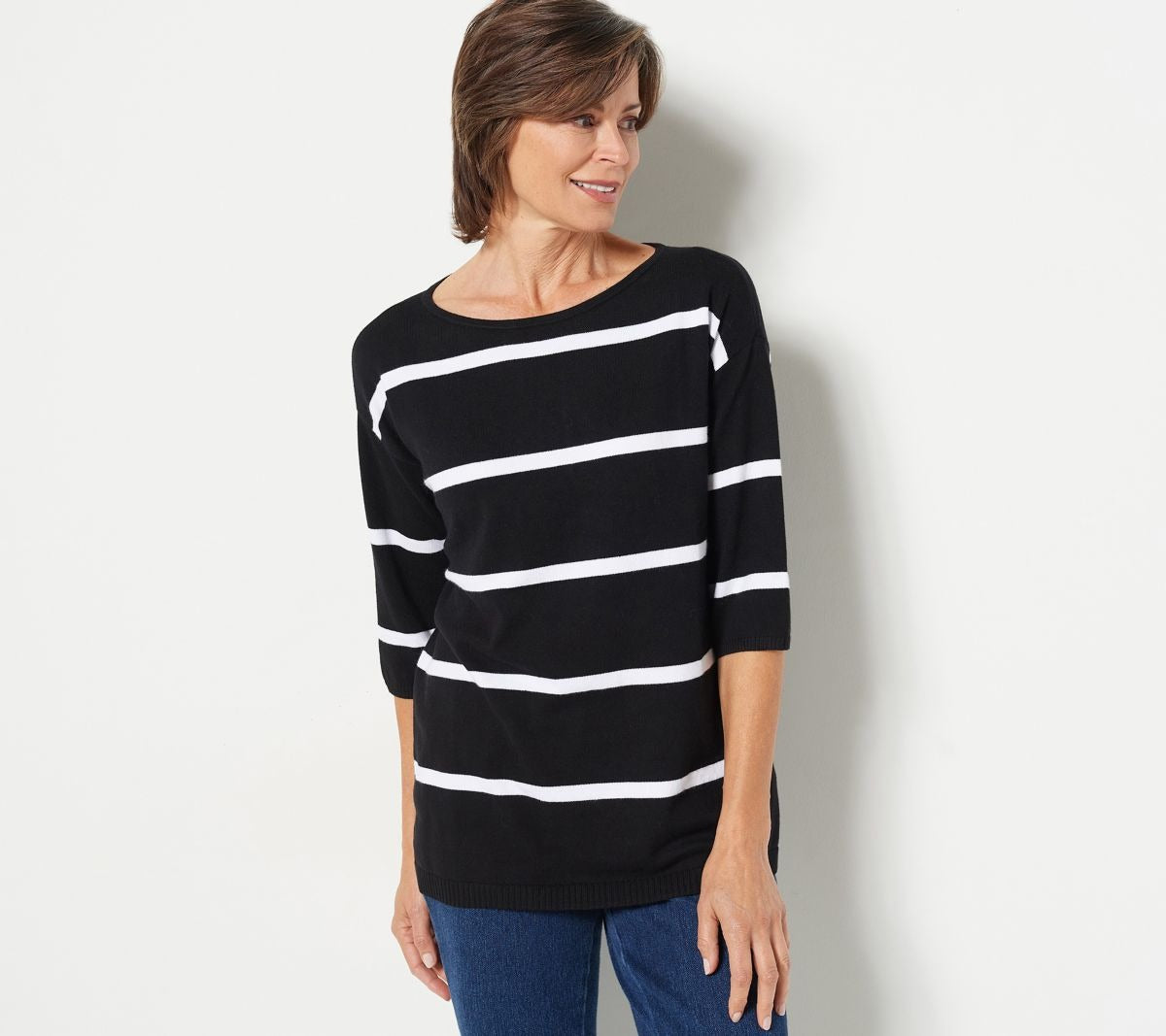 Striped Drop-Shoulder Boat Neck