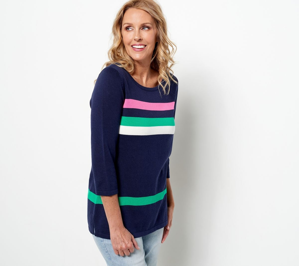 Striped 3/4 Sleeve Sweater