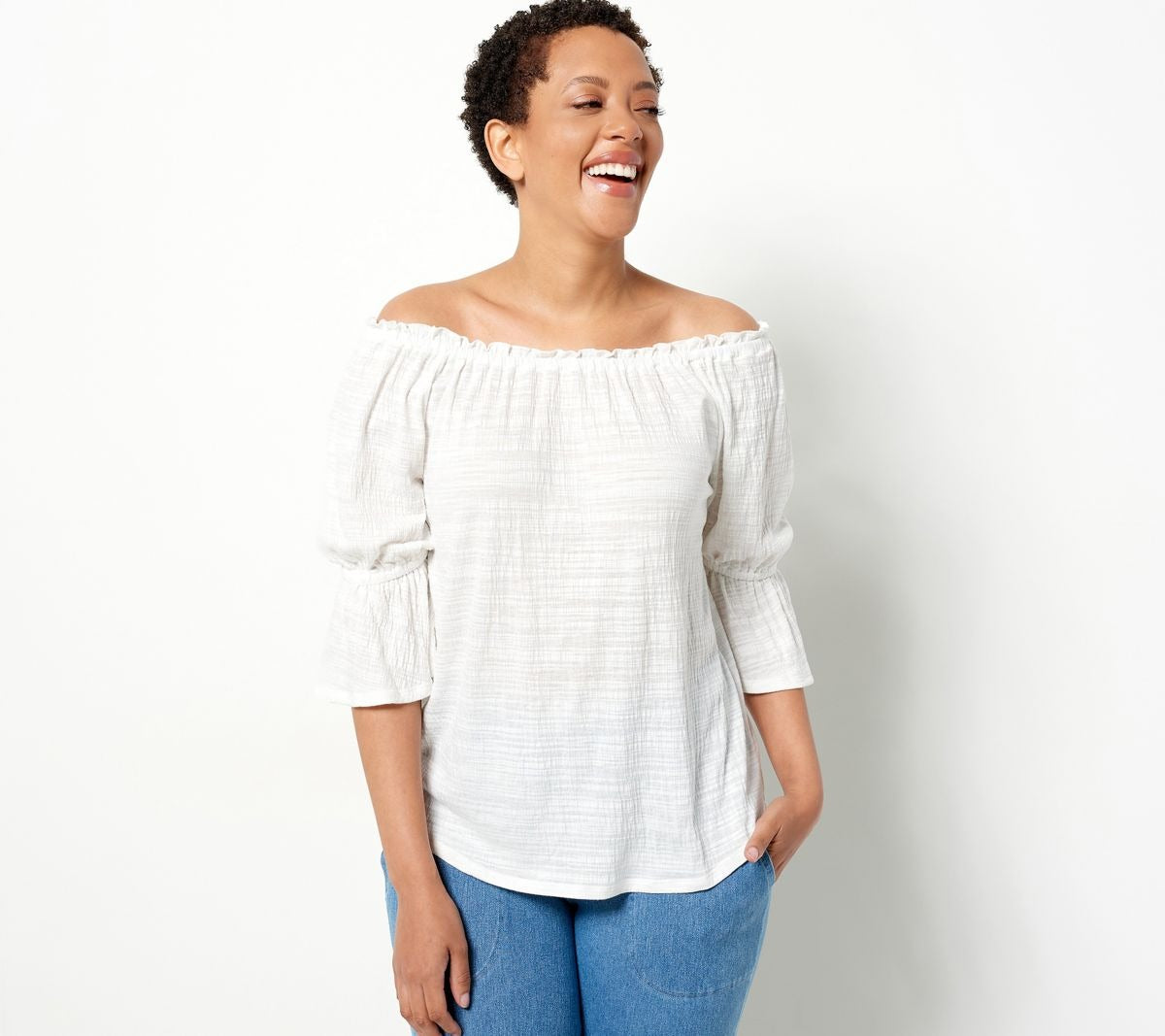 Gauze Ruffle Peasant Top