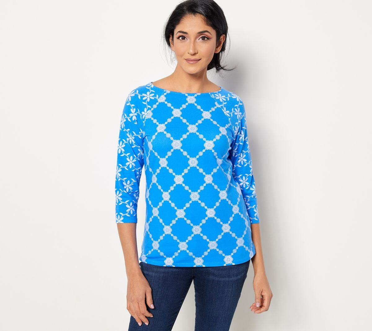 Printed Jersey Boatneck Raglan