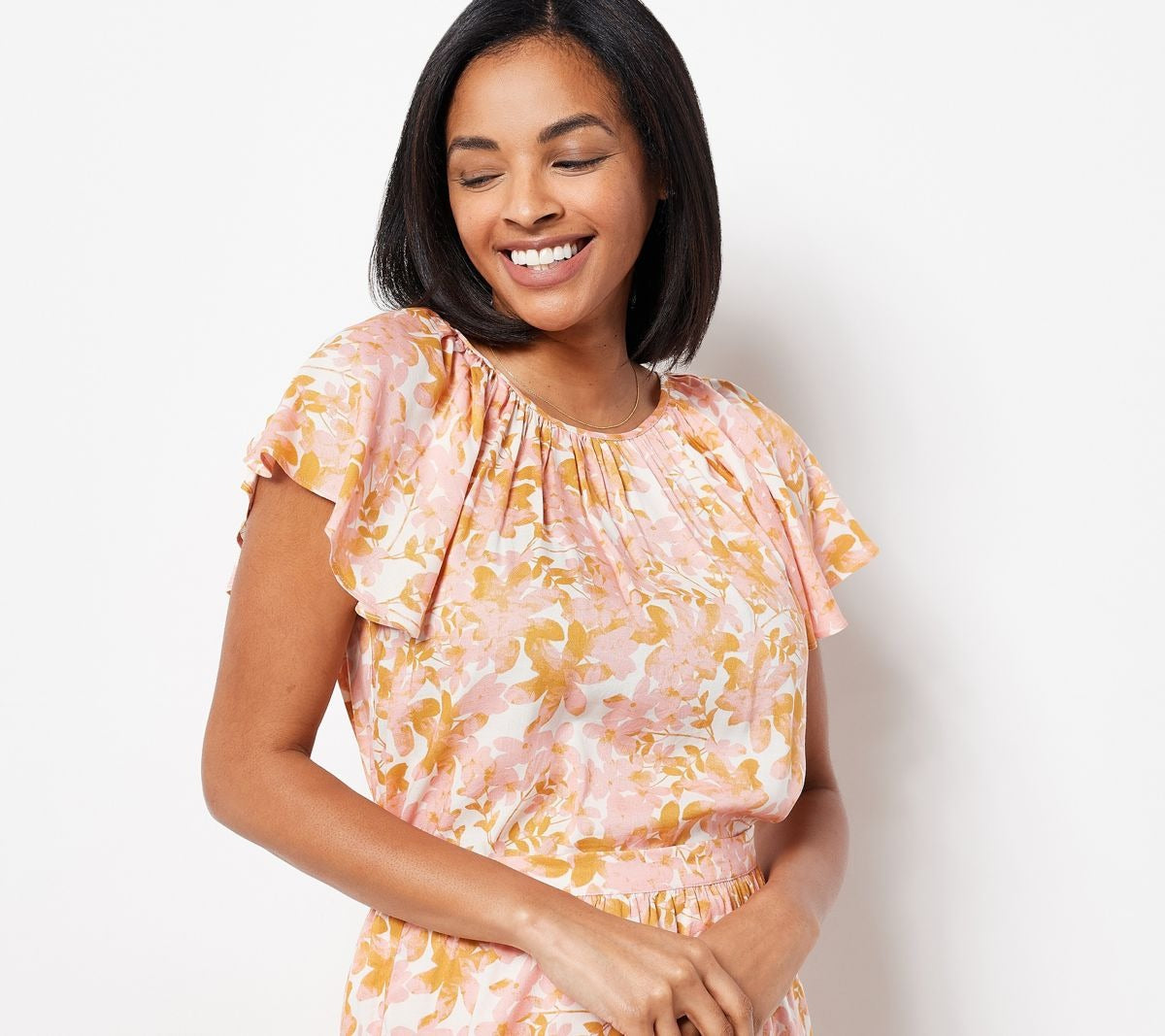 Printed Tulip Sleeve Bow