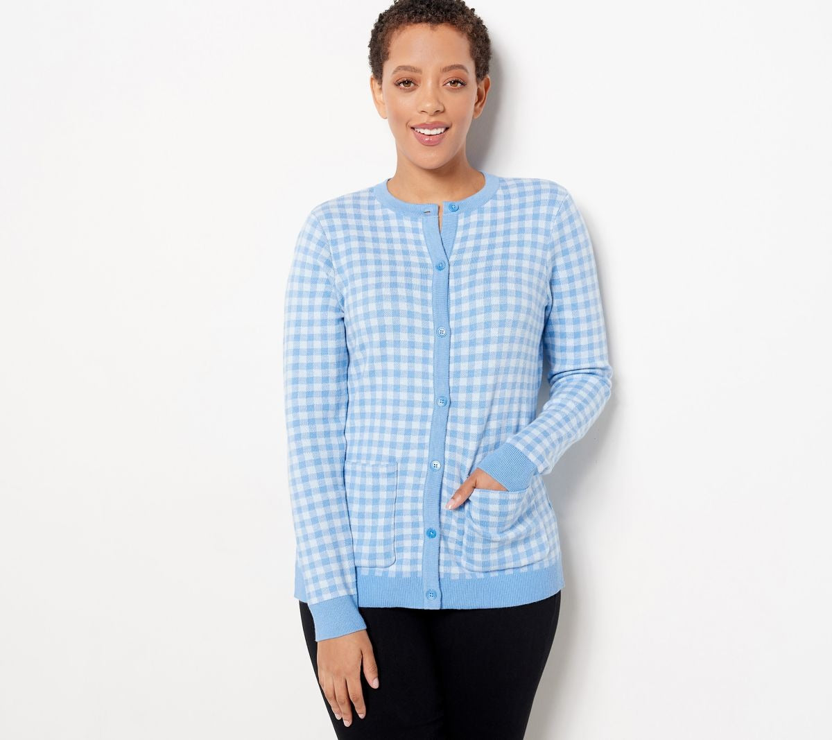 Gingham Jacquard Button