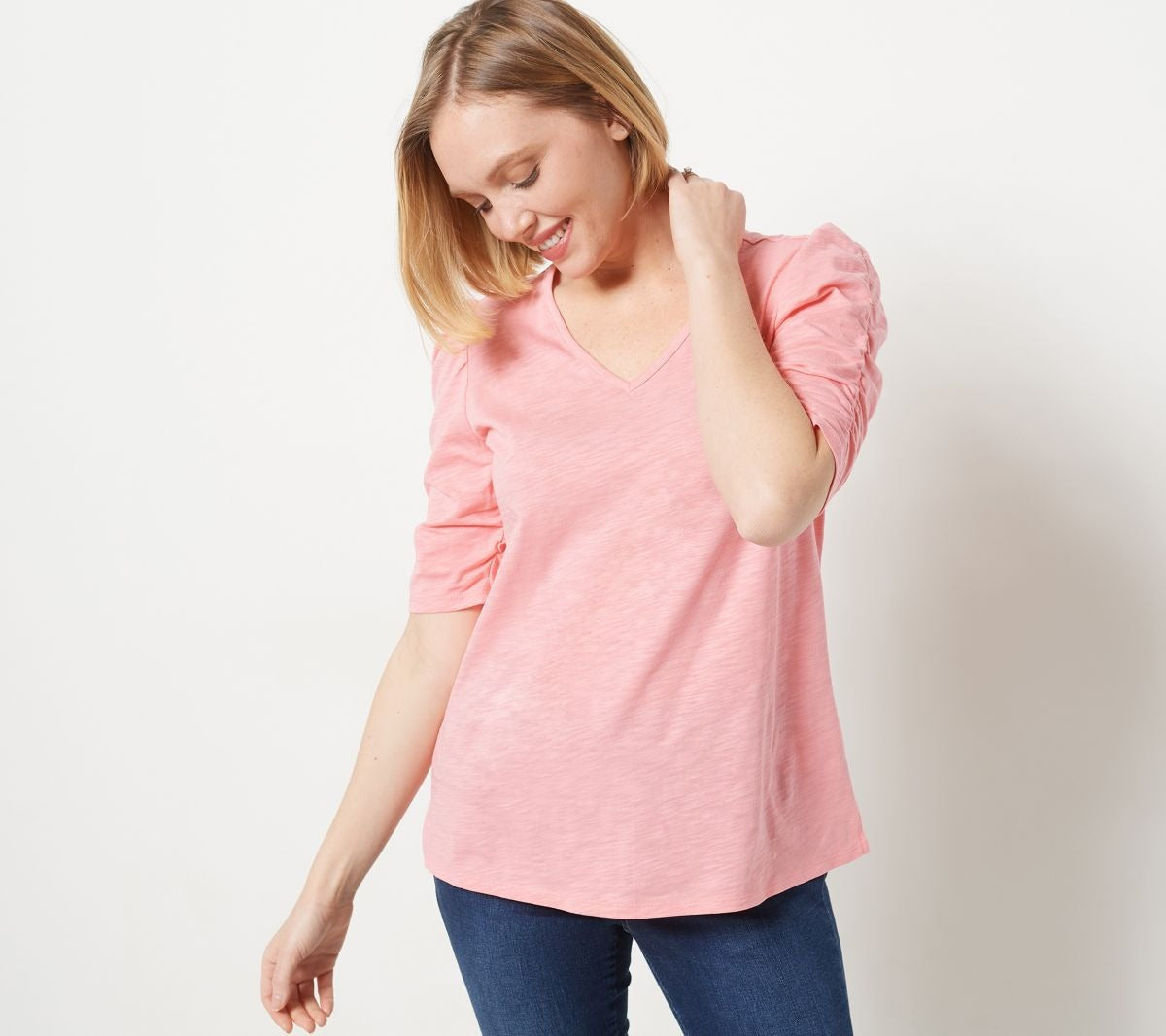 Slub Knit Ruched Elbow