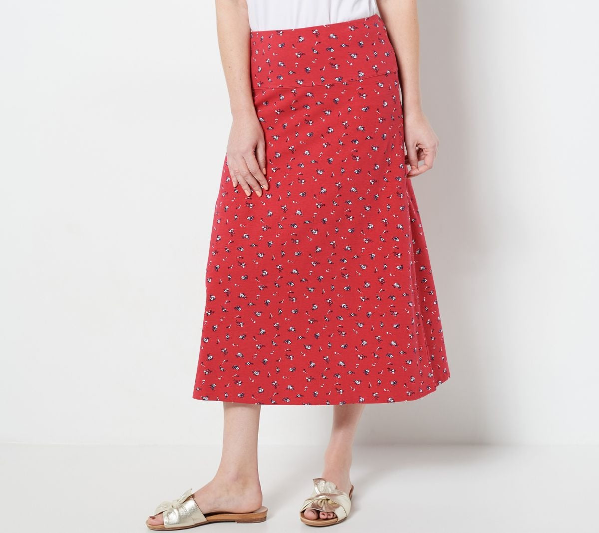 Printed Jersey Pull-On Midi Skirt