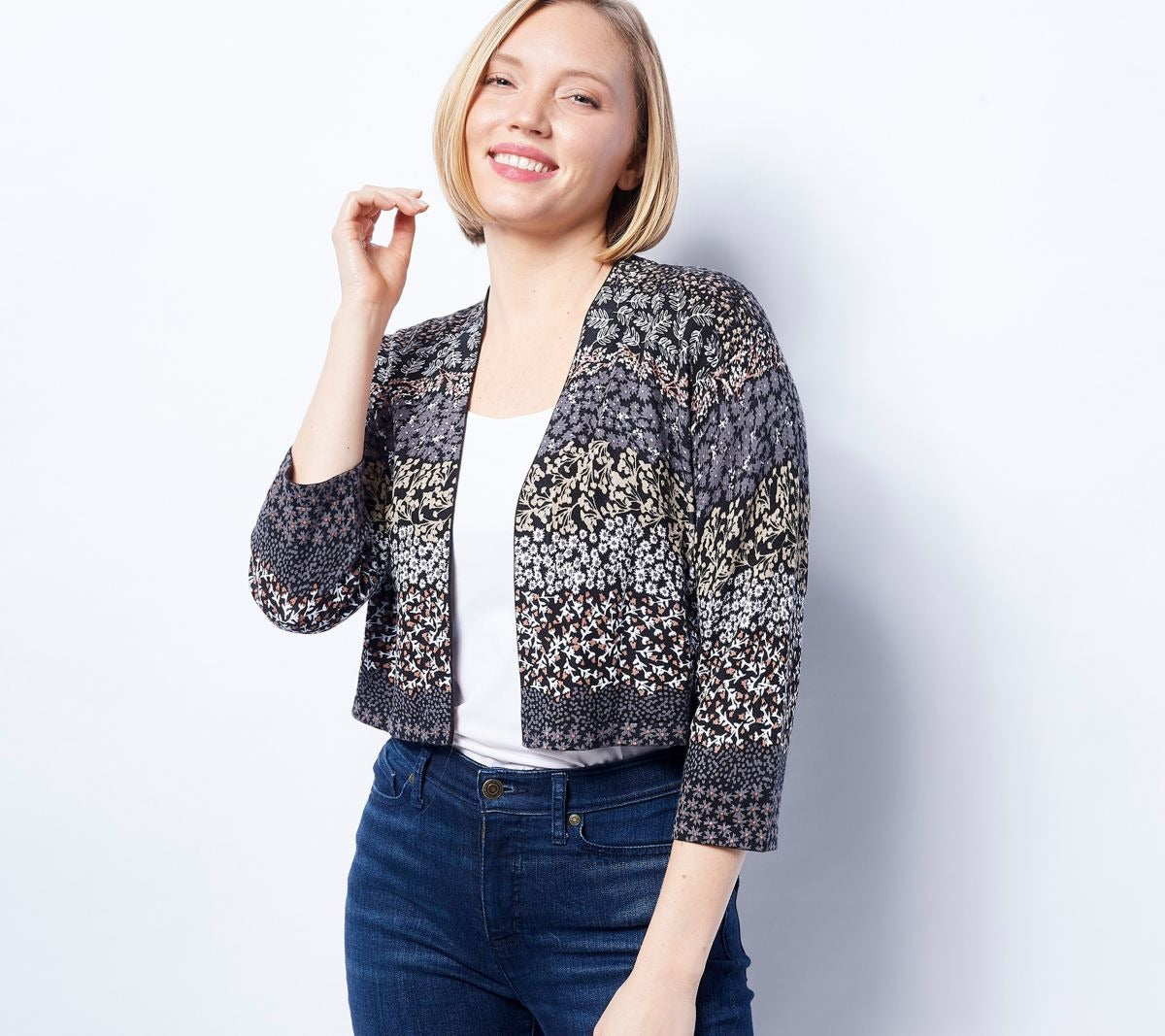 Open Front Printed Sweater