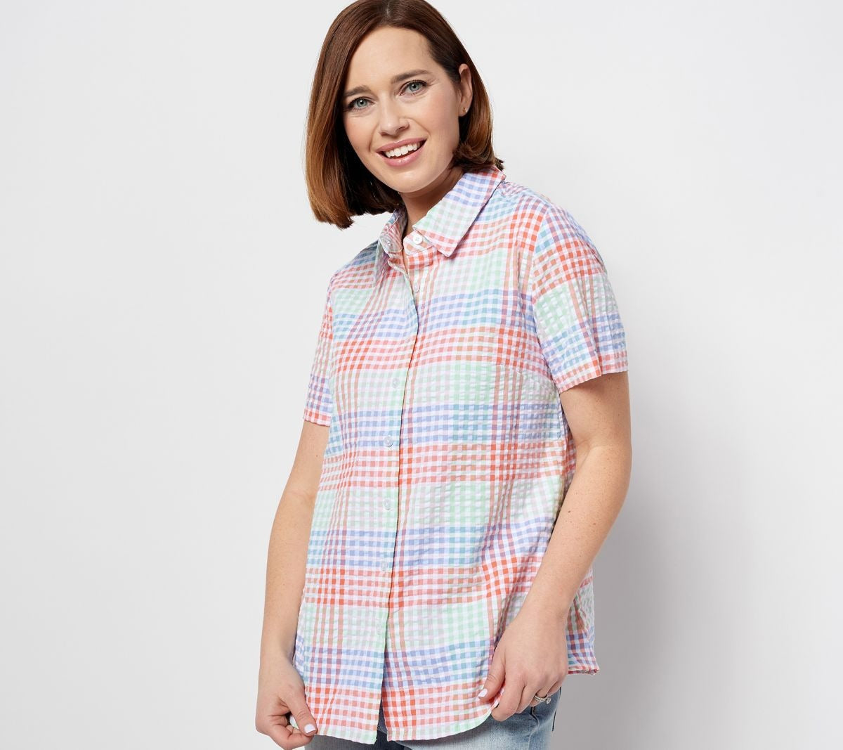 Plaid Stretch Seersucker Button