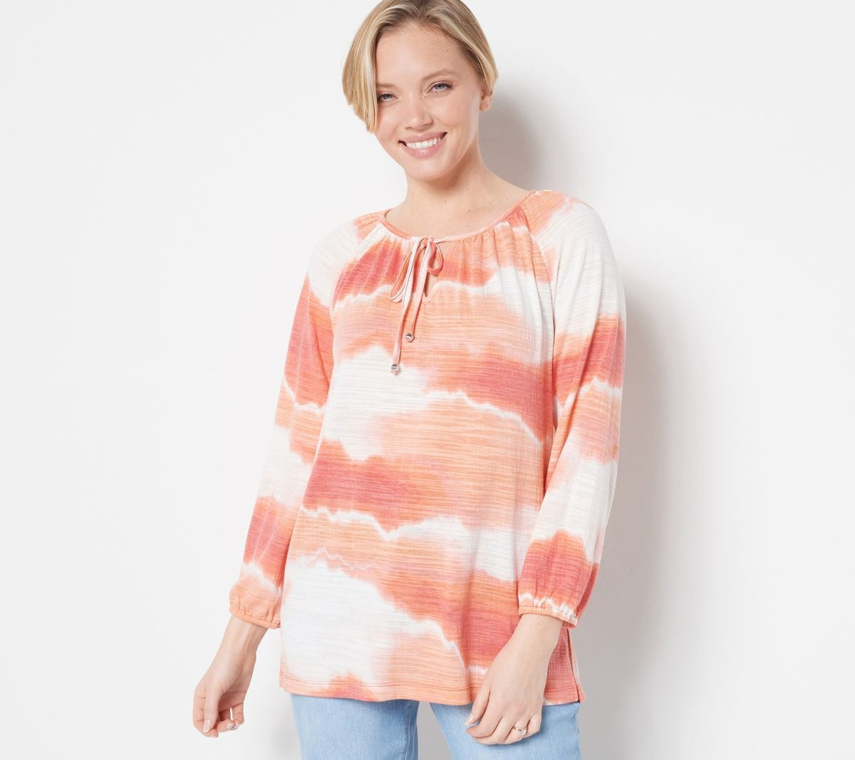 Tie Dye Print Crinkle Knit Long
