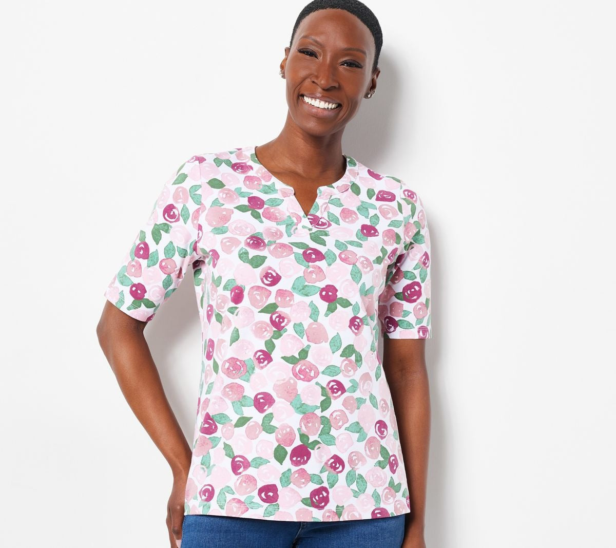 Printed Perfect Jersey Split V-Neck