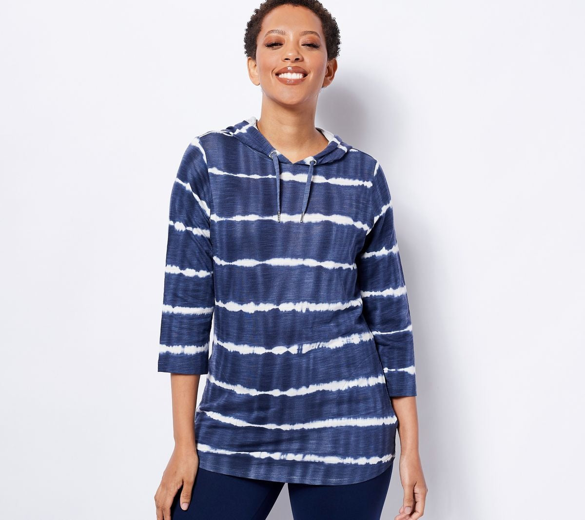 Slub Knit 3/4-Sleeve Hoodie