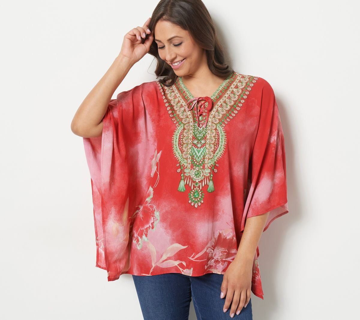 Printed V-Neck Lace-Up