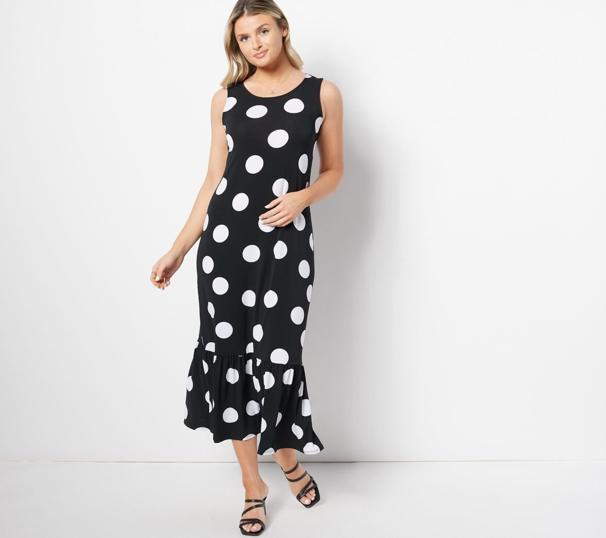 Knit Printed Ruffle Midi