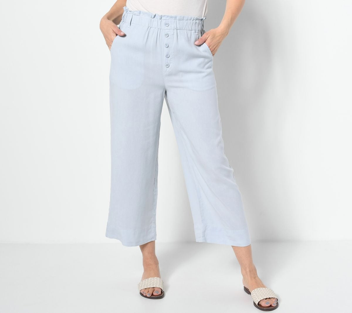 Button Front Wide-Leg Pants