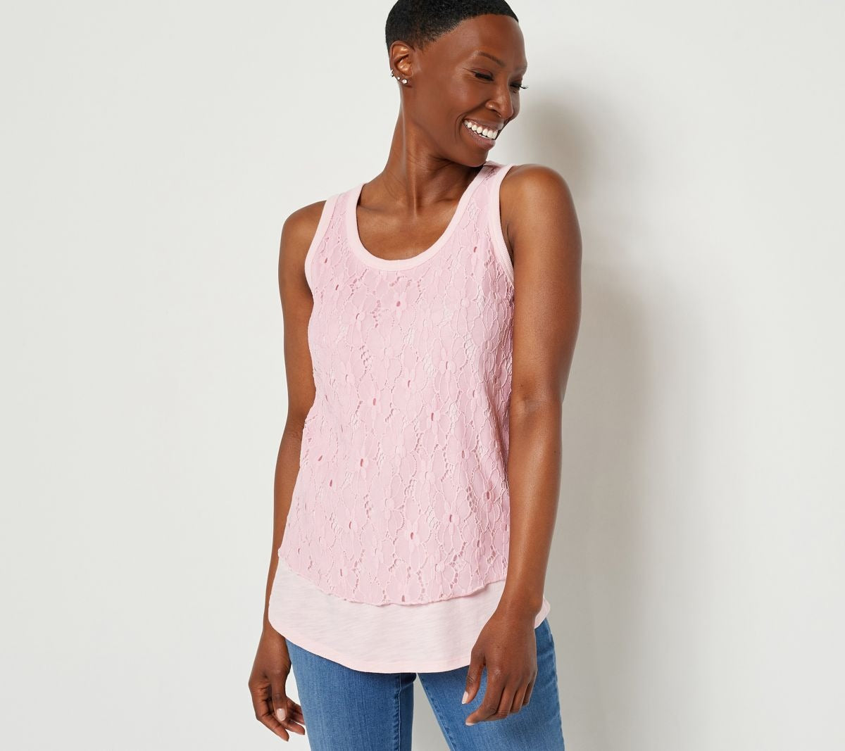 Slub Knit Tank with Lace