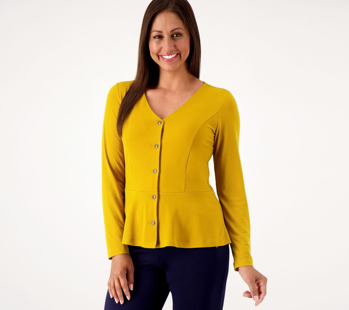 Liquid Knit Button Front Peplum