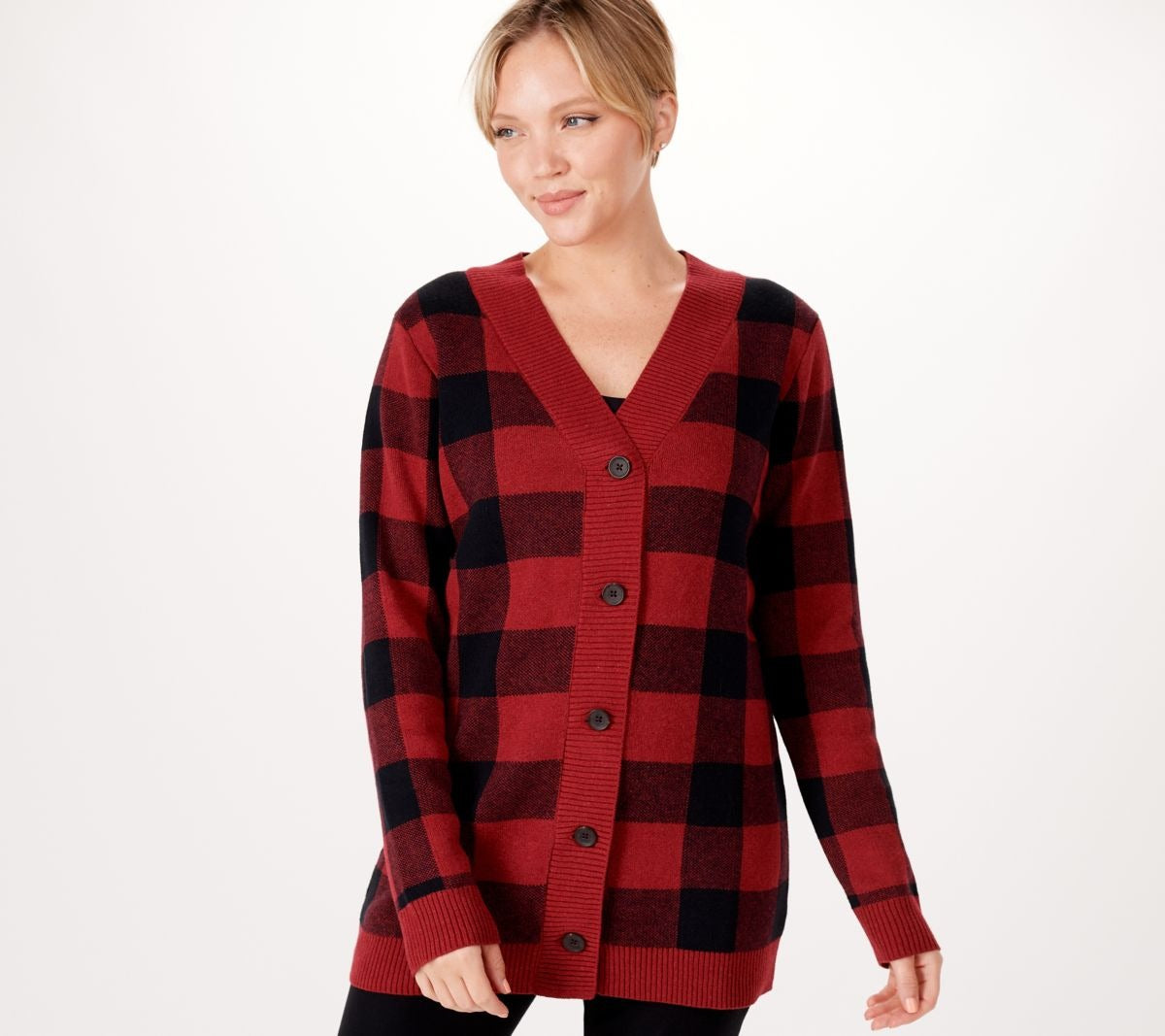 Plaid V-Neck Button Front