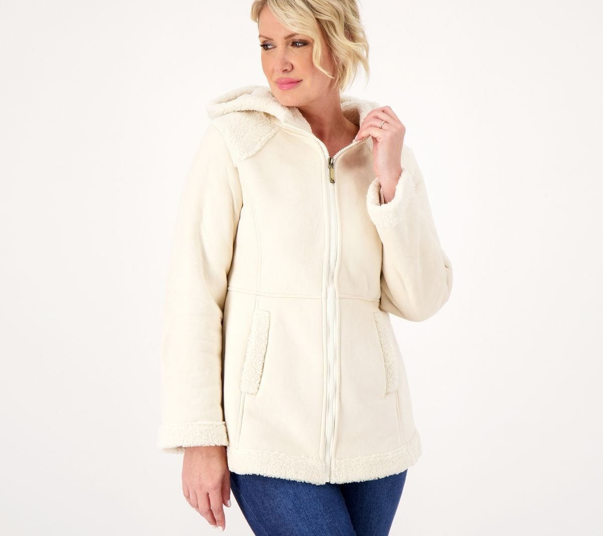 Faux Suede Hooded Coat