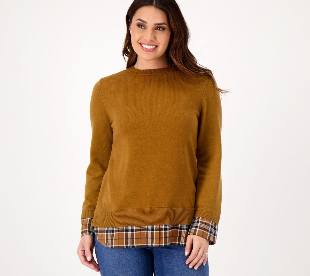 Long Sleeve Sweater with Plaid