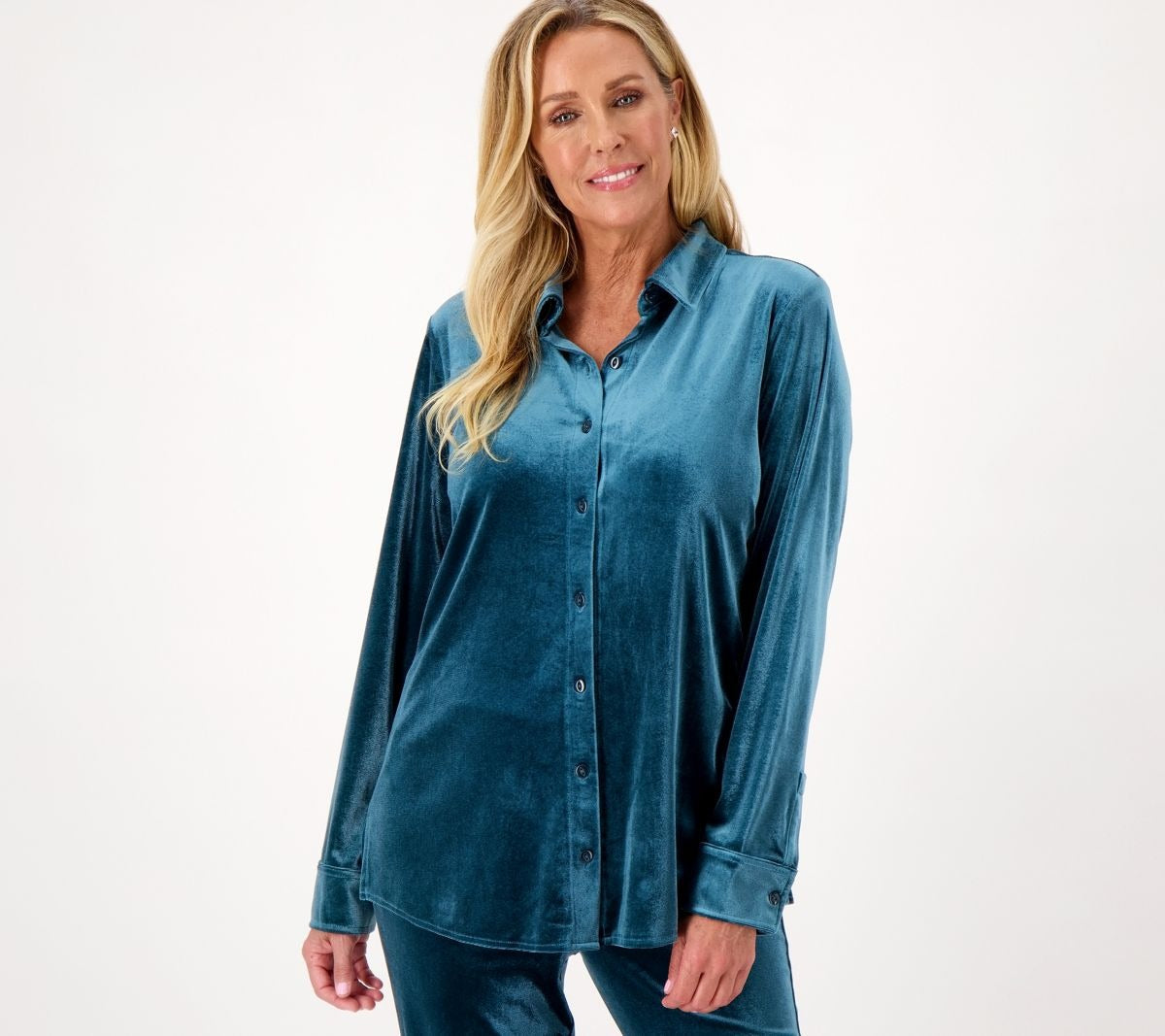 Stretch Velvet Button Front Shirt