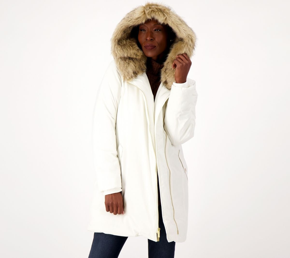 Stretch Parka with Faux Fur Hood