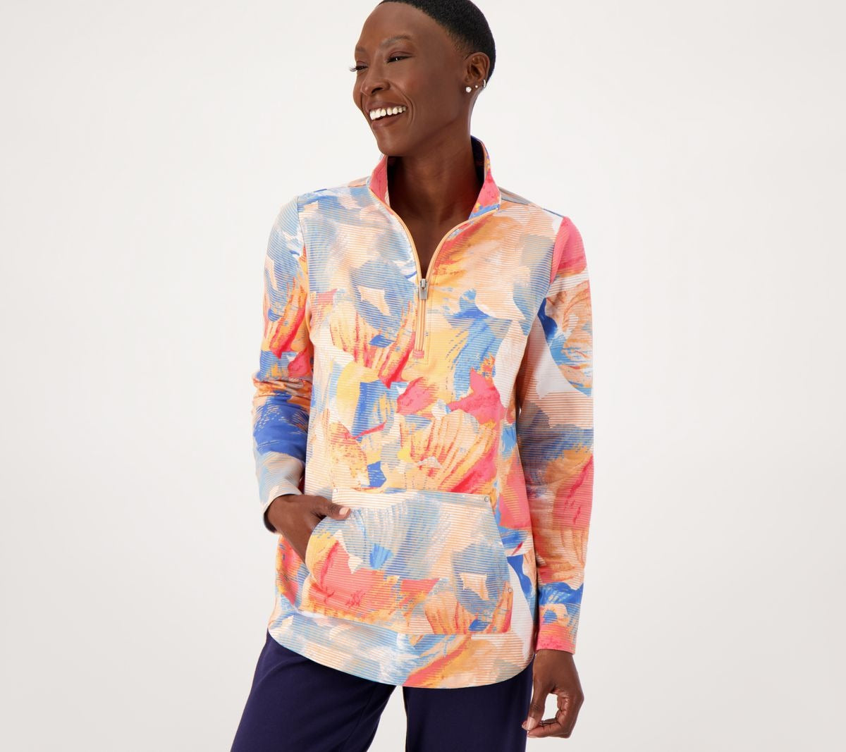 Printed French Terry Quarter Zip