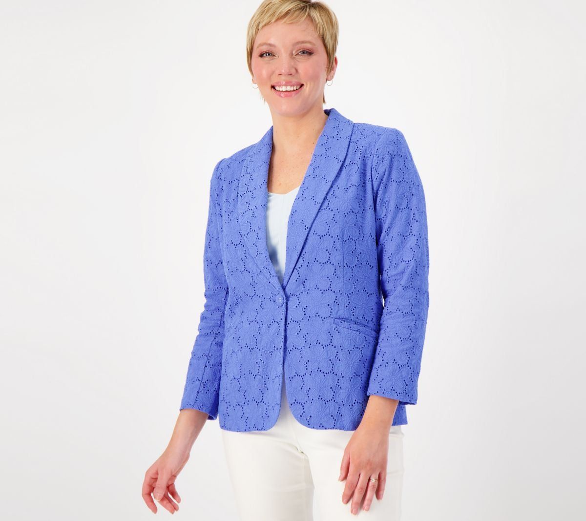 PURE Cotton Eyelet Shawl Collar