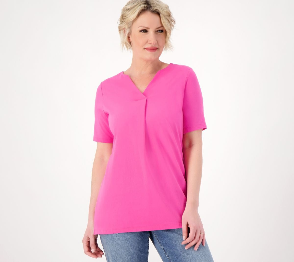 Perfect Jersey Pleated Split V-Neck