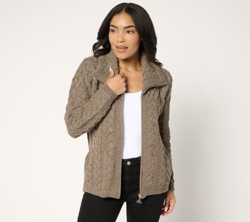Merino Wool Zip Front Cardigan