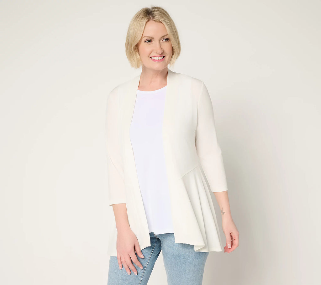 Liquid Knit 3/4 Sleeve Cardigan with Peplum