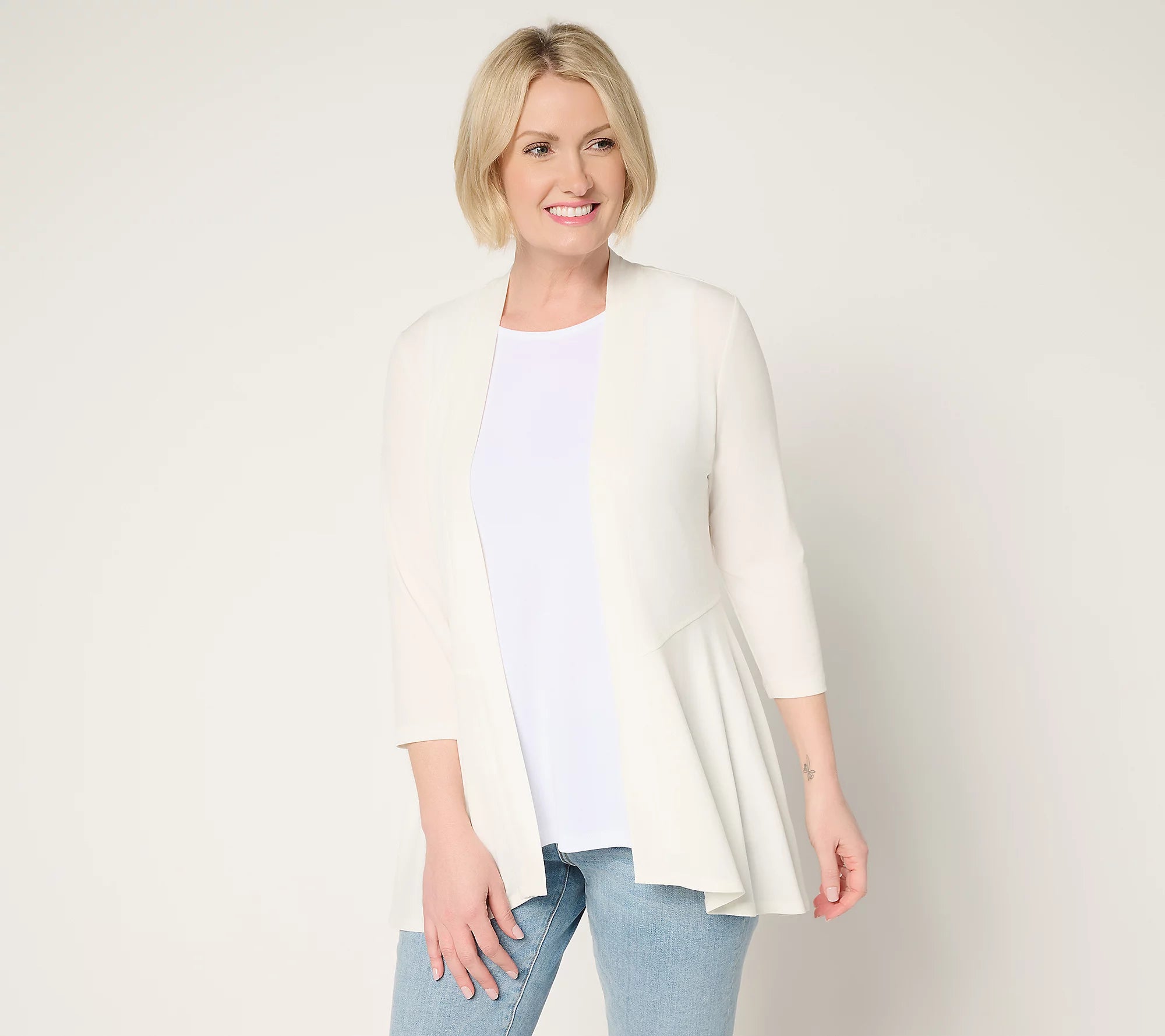 Liquid Knit 3/4 Sleeve Cardigan with Peplum
