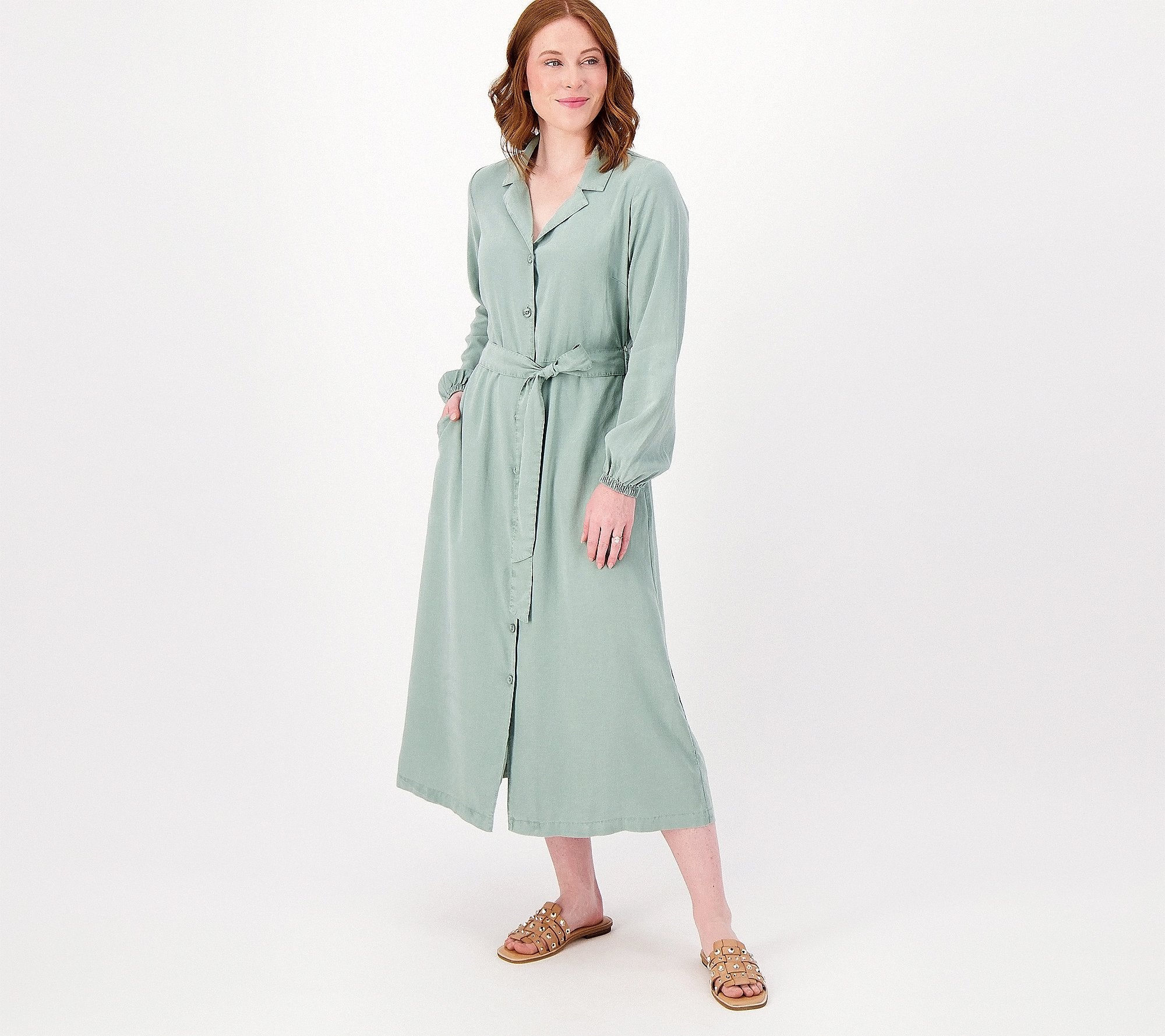Long Sleeve Button Front Midi Dress
