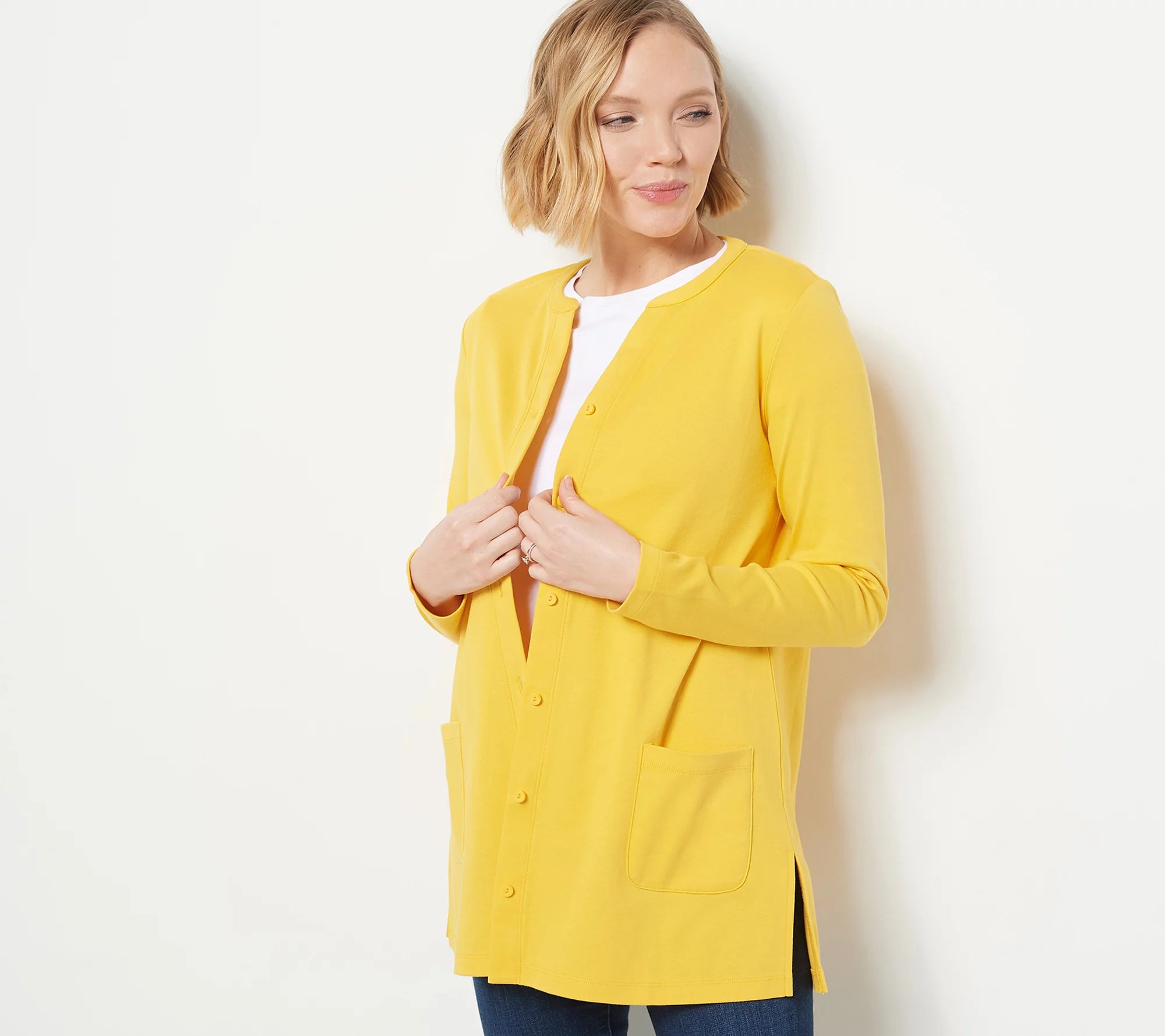 Essentials Pima Cotton Button Front Cardigan