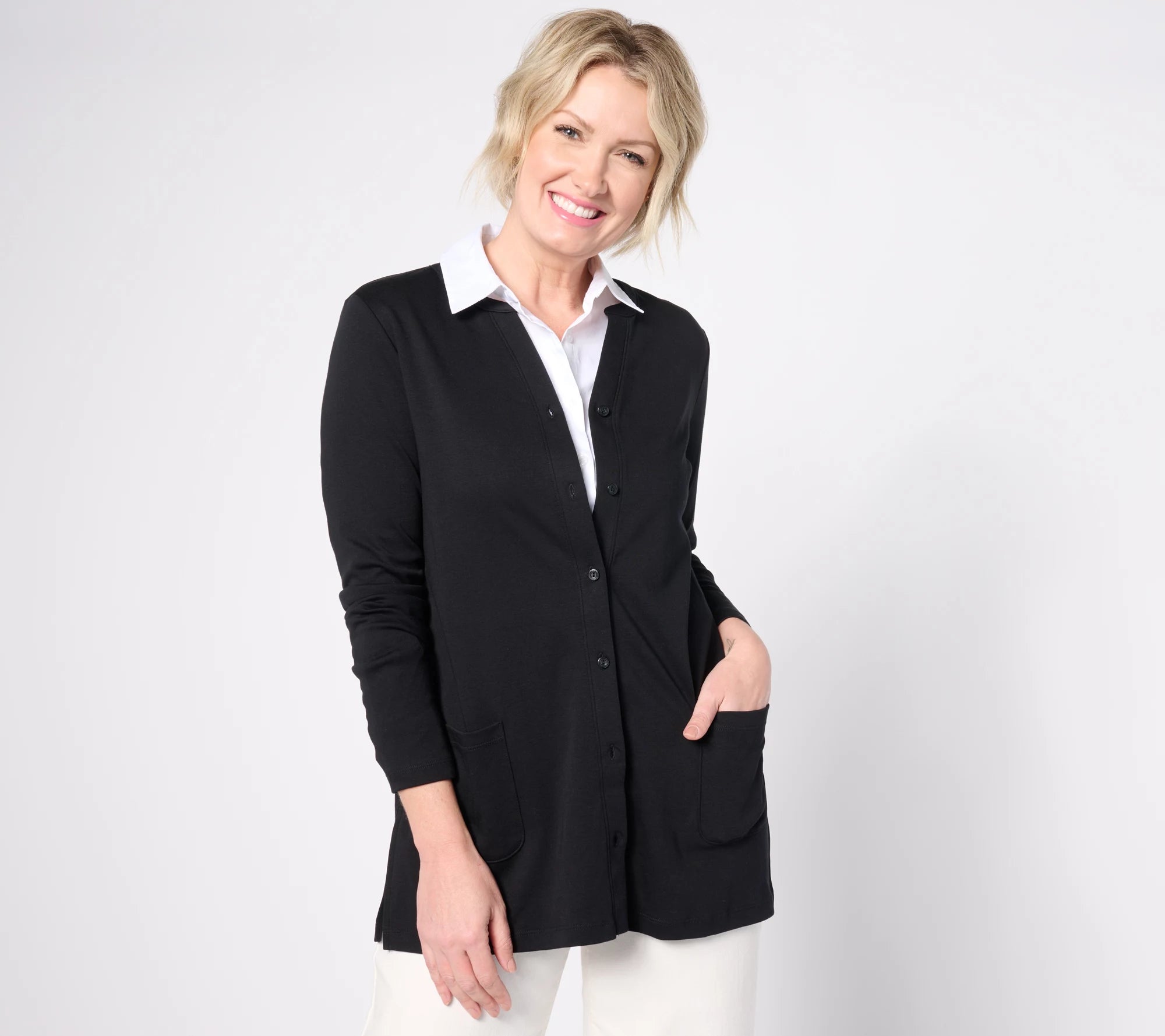 Essentials Pima Cotton Button Front Cardigan