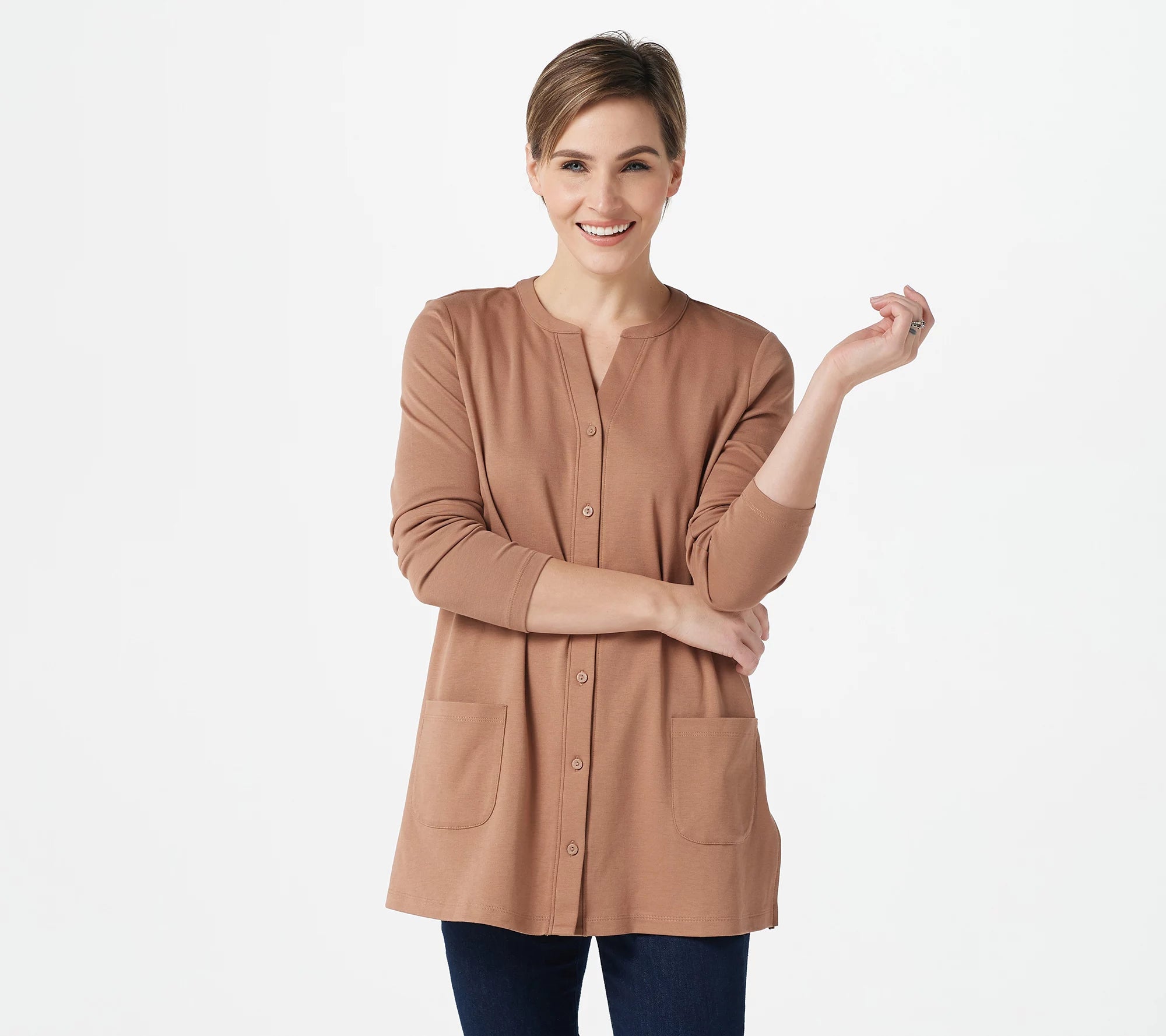 Essentials Pima Cotton Button Front Cardigan